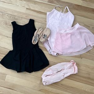 Little girl, ballet, leotard, tights, and ballet shoes